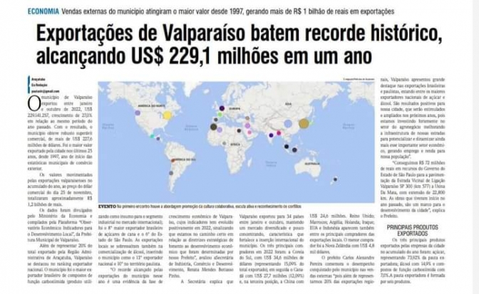 Exportações de Valparaíso batem recorde histórico, alcançando US$ 229,1 milhões em um ano