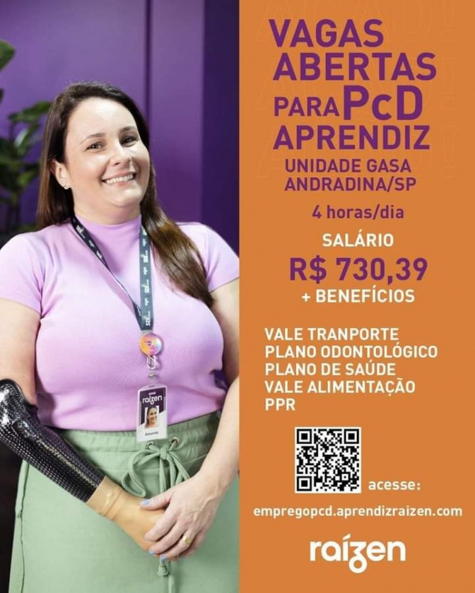 Em Andradina Raízen está com as inscrições abertas para vagas de aprendiz afirmativa para PcD