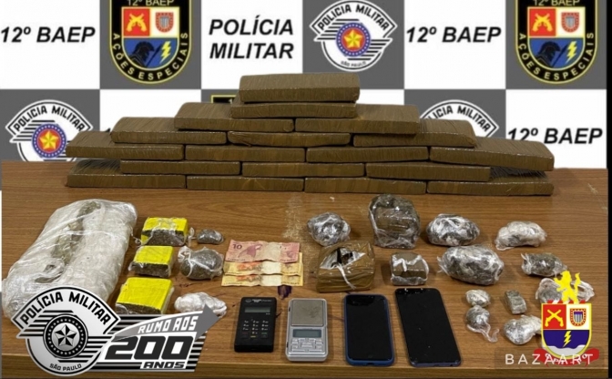 12° BAEP de Araçatuba prende traficante com 18 tijolos de maconha, alvo de combate ao crime rodovia Marechal Rondon
