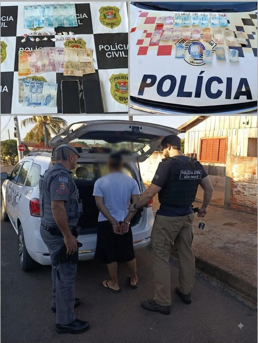 Polícias Civil e Militar de Guaraçaí prendem indivíduo e apreendem drogas, dinheiro e celulares 
