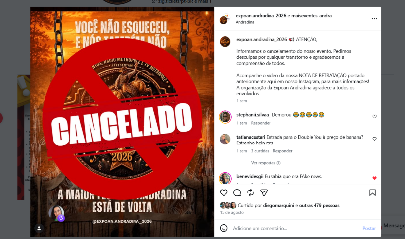 Expoan Andradina 2026: cancelamento gera cobranças por explicações