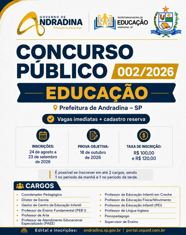 Novo Governo de Andradina abre Concurso Público para a Educação