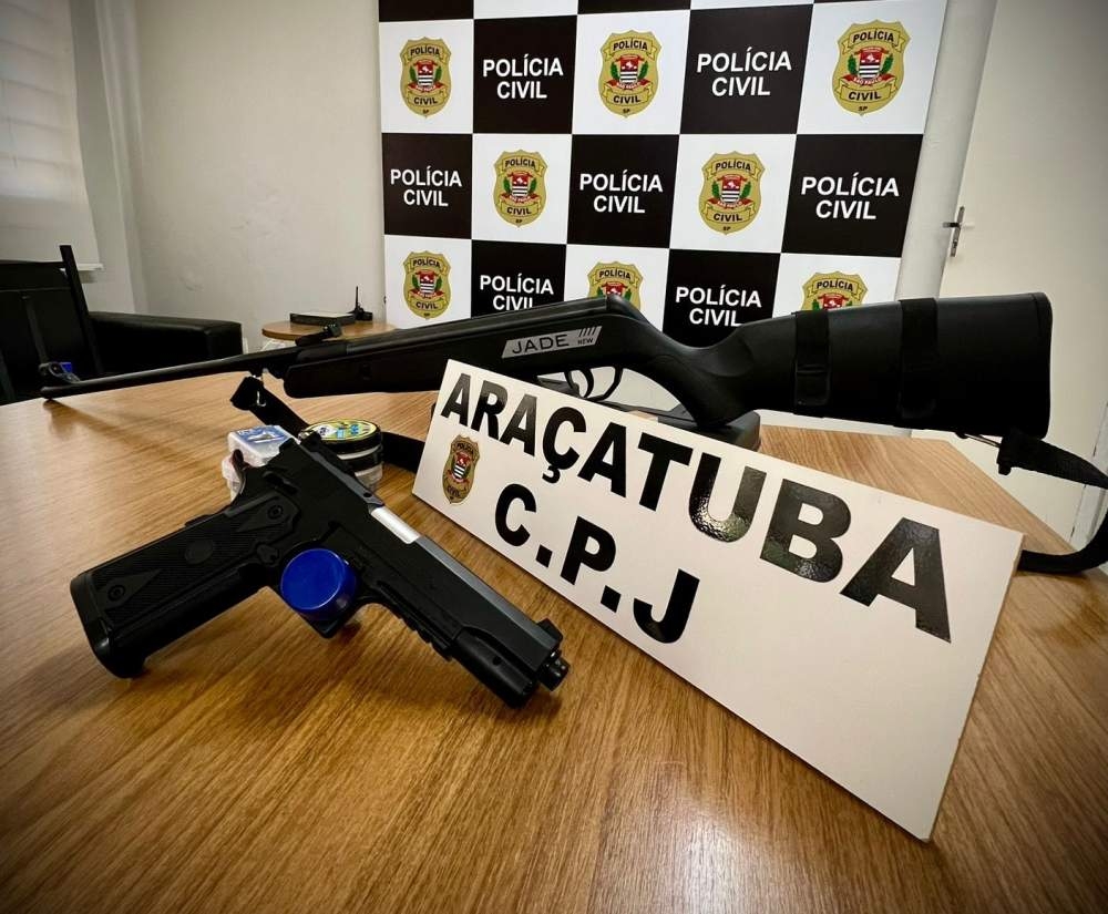 Polícia Civil de Araçatuba apreende réplicas de armas de fogo com suspeito de ameaçar mulher