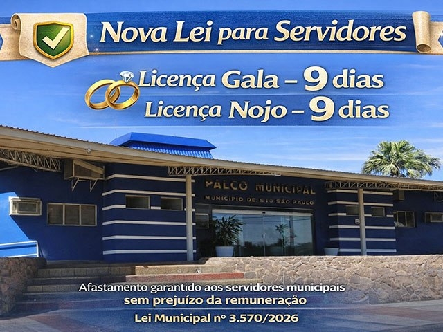 Nova lei garante licença de 9 dias para casamento e luto a servidores municipais de Castilho