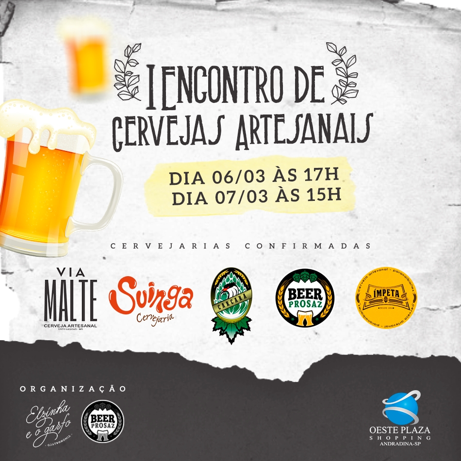 Oeste Plaza Shopping realizará o Primeiro Encontro de Cervejarias Artesanais de Andradina