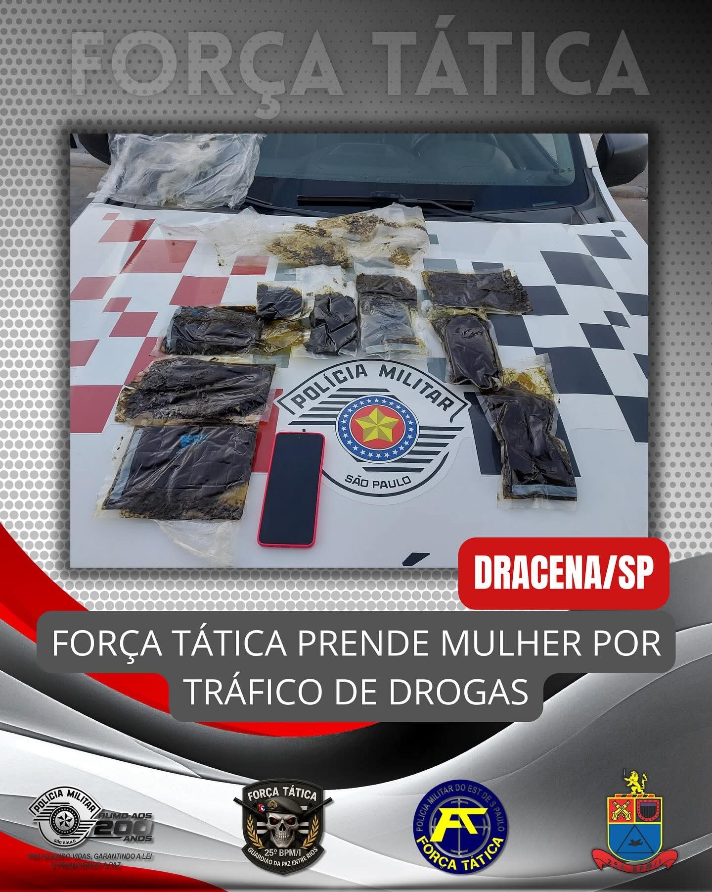 POLÍCIA MILITAR PRENDE MULHER POR TRÁFICO DE DROGAS EM DRACENA