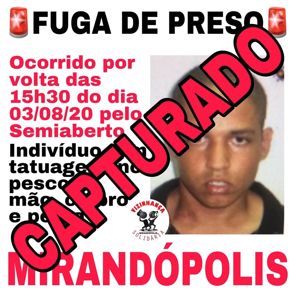 Polícia Militar captura foragido do Semiaberto de Mirandópolis