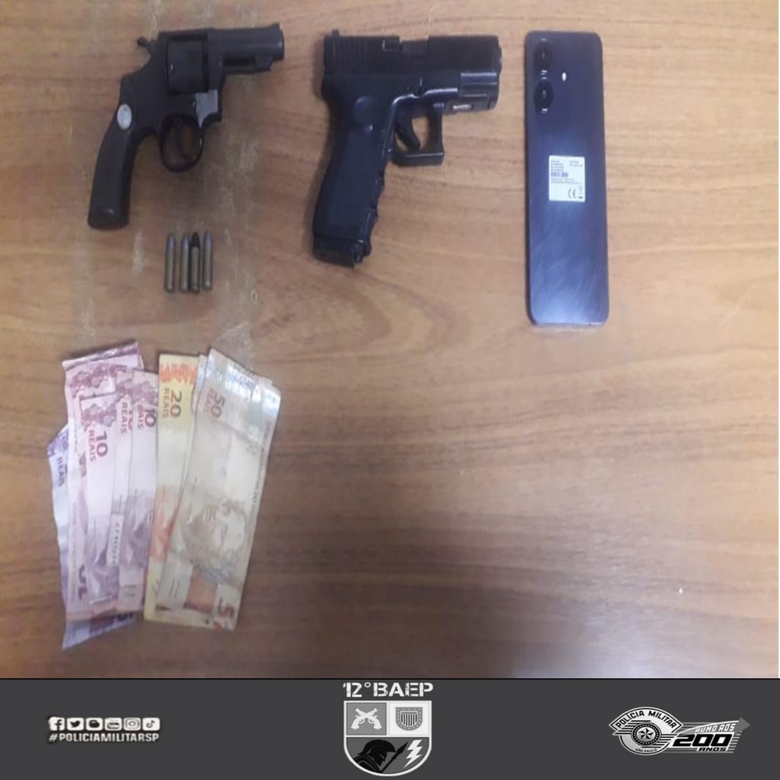 12° BAEP DE ARAÇATUBA REGISTRA OCORRÊNCIA DE PORTE ILEGAL DE ARMA DE FOGO E AUTORIA DE ROUBO IDENTIFICADA