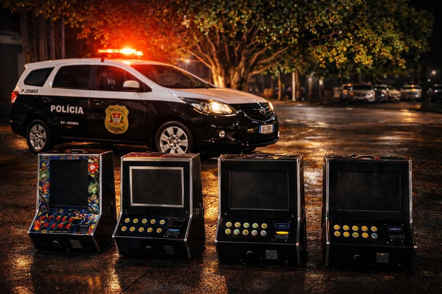POLÍCIA CIVIL APREENDE QUATRO MÁQUINAS CAÇA-NÍQUEIS DURANTE AÇÃO DE COMBATE AO JOGO DE AZAR EM DRACENA