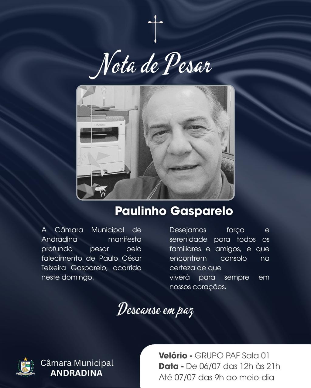 Câmara de Andradina chora a perda do ex-servidor Paulo Gasparelo