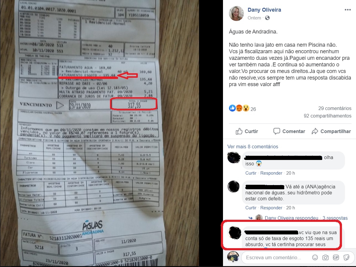 Moradora de Andradina reclama da conta abusiva de água e pergunta cadê a fiscalização do Procon e Arsae ?
