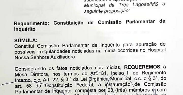 Após denúncia de Impacto, Câmara pode ter CPI para investigar Hospital Auxiliadora de Três Lagoas