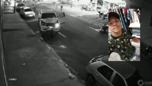 Em Andradina camionete e motocicleta se chocam na Av. Guanabara e jovem castilhense ficou gravemente ferido
