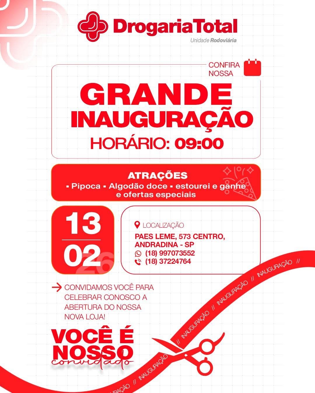 Grande Reinauguração da Farmácia Rodoviária agora Drogaria Total no centro de Andradina