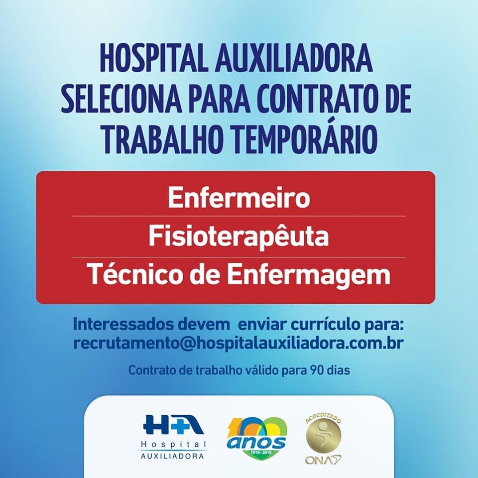 HOSPITAL NOSSA SENHORA AUXILIADORA DE TRÊS LAGOAS TEM VAGA DE TRABALHO TEMPORÁRIO