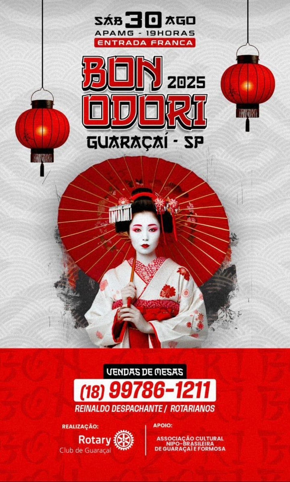 Rotary Club de Guaraçaí inicia venda de mesas para o Bon Odori 2025