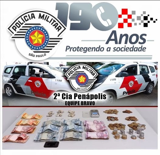 Polícia Militar de Penápolis prendeu morador do Jardim Dourado com crack, maconha e dinheiro do tráfico