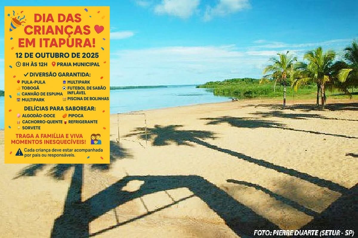 Comemoração do DIA DAS CRIANÇAS em Itapura acontecerá na Praia, neste domingo