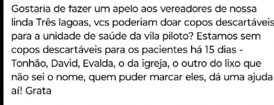 Falta de copos descartáveis expõe descaso na saúde pública de Três Lagoas