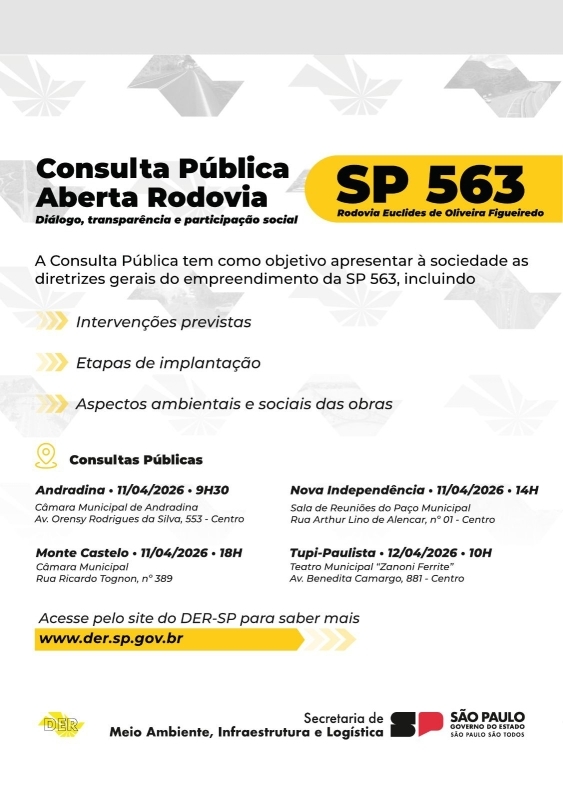 Nova Independência recebe Consulta Pública sobre a Rodovia SP-563 no dia 11 de abril