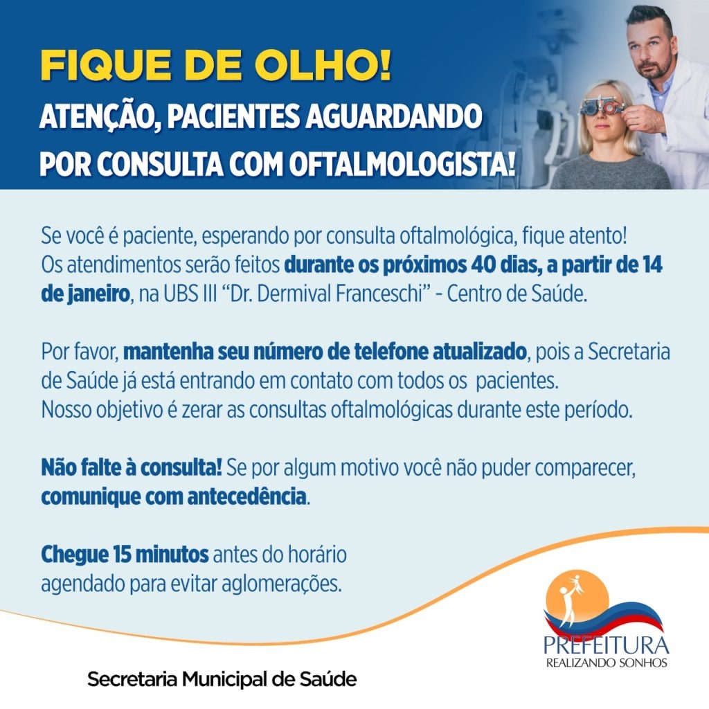 Prefeitura de Pereira Barreto irá realizar ação para zerar fila de consultas oftalmológicas