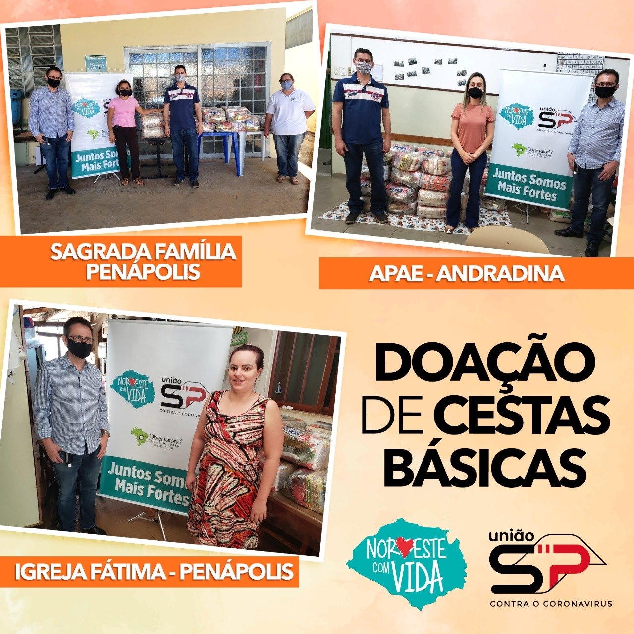 Noroeste Com Vida doa cestas básicas para Apae de Andradina e Sagrada Família e Igreja Fátima de Penápolis