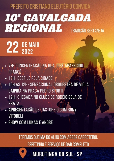 Prefeito Cristiano convida comitivas da região para cavalgada em Murutinga neste próximo domingo