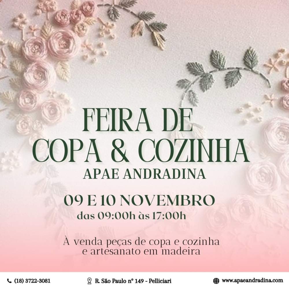 Feira de Copa & Cozinha da Apae Andradina acontece na próxima quinta