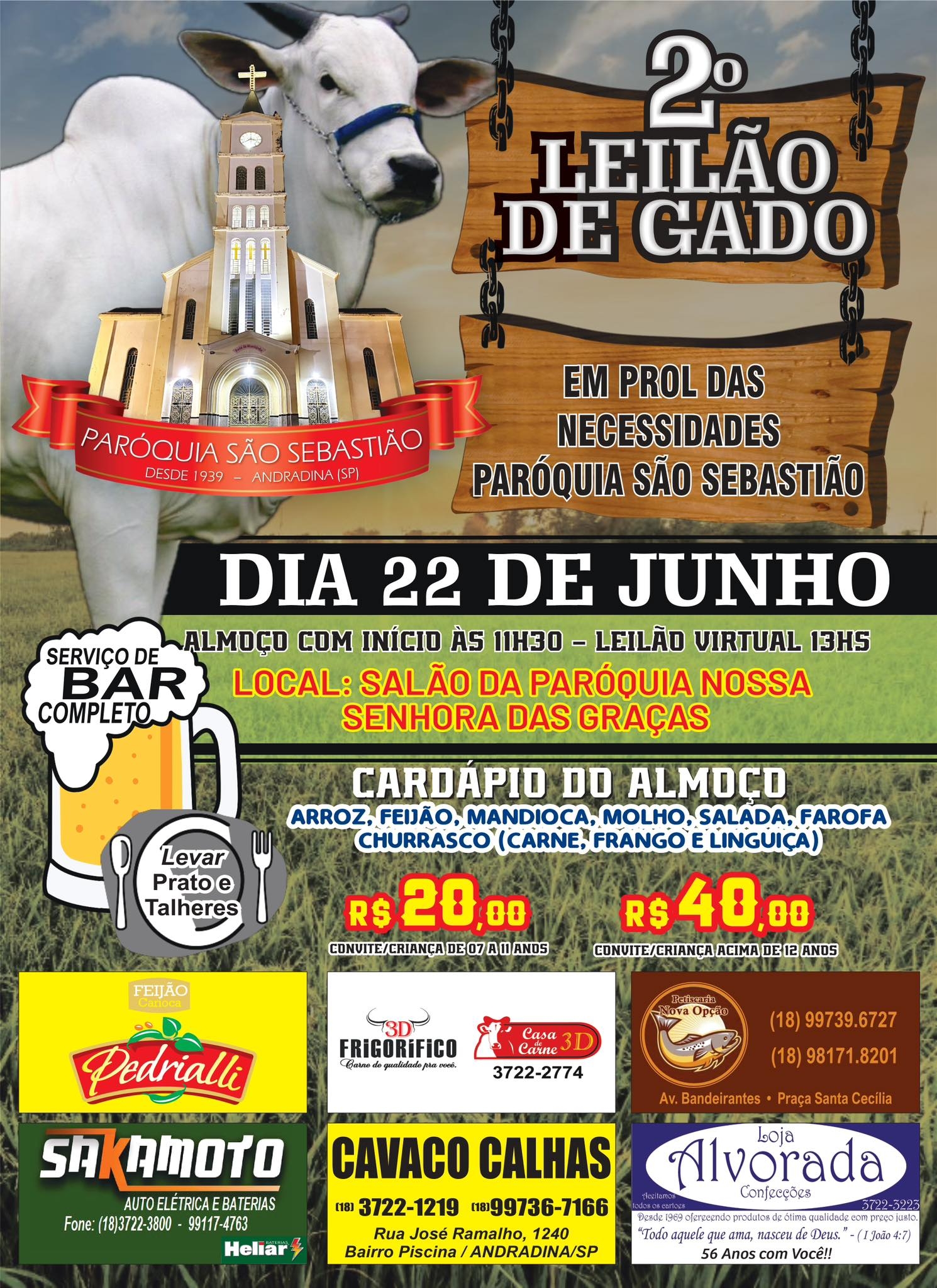 DOMINGO TEM LEILÃO DE GADO DA IGREJA MATRIZ SÃO SEBASTIÃO EM ANDRADINA