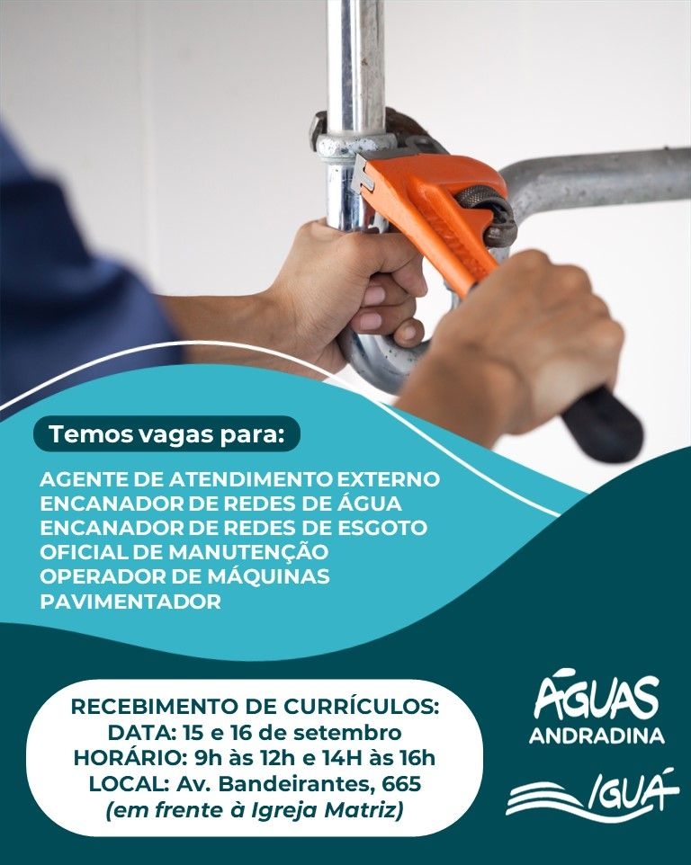A Águas Andradina está com vagas abertas!
