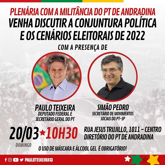 Deputado Paulo Teixeira e ex-deputado Simão Pedro estarão em Andradina