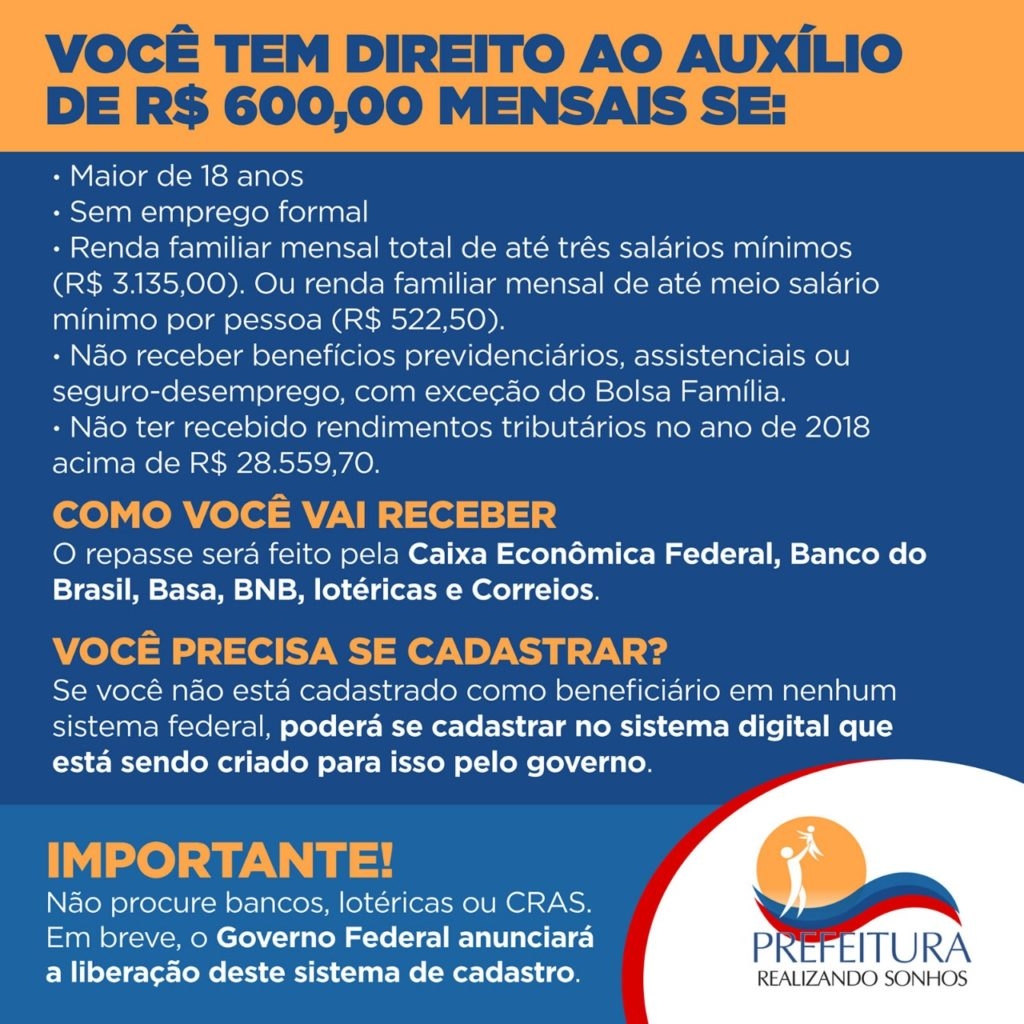 Prefeitura de Pereira Barreto orienta a população sobre o programa de auxílio emergencial do Governo Federal