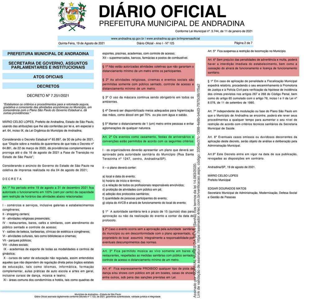Prefeitura de Andradina libera funcionamento de todos os segmentos sem restrição de horários