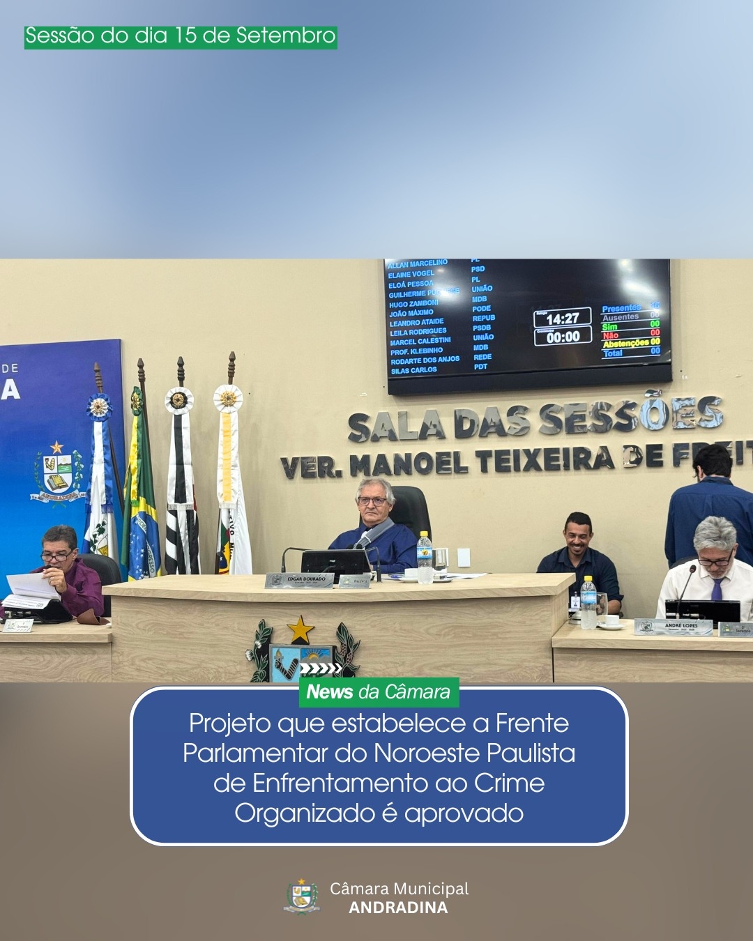 Câmara de Andradina aprova projeto contra o crime organizado