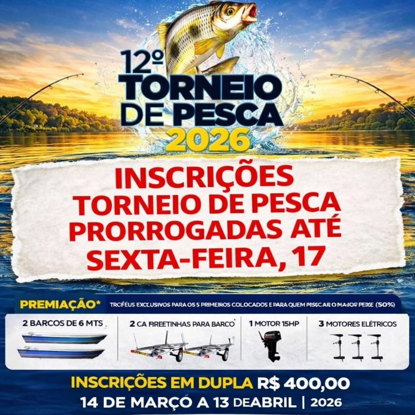 Castilho prorroga inscrições do Torneio de Pesca e abre venda individual para confraternização