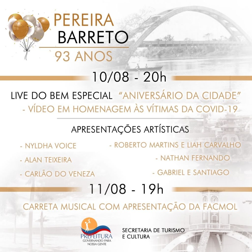 Pereira Barreto comemora 93 anos com eventos online