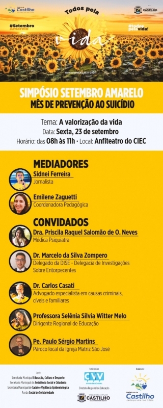 Castilho promoverá Simpósio e Mesa Redonda com o tema “Valorização da Vida”