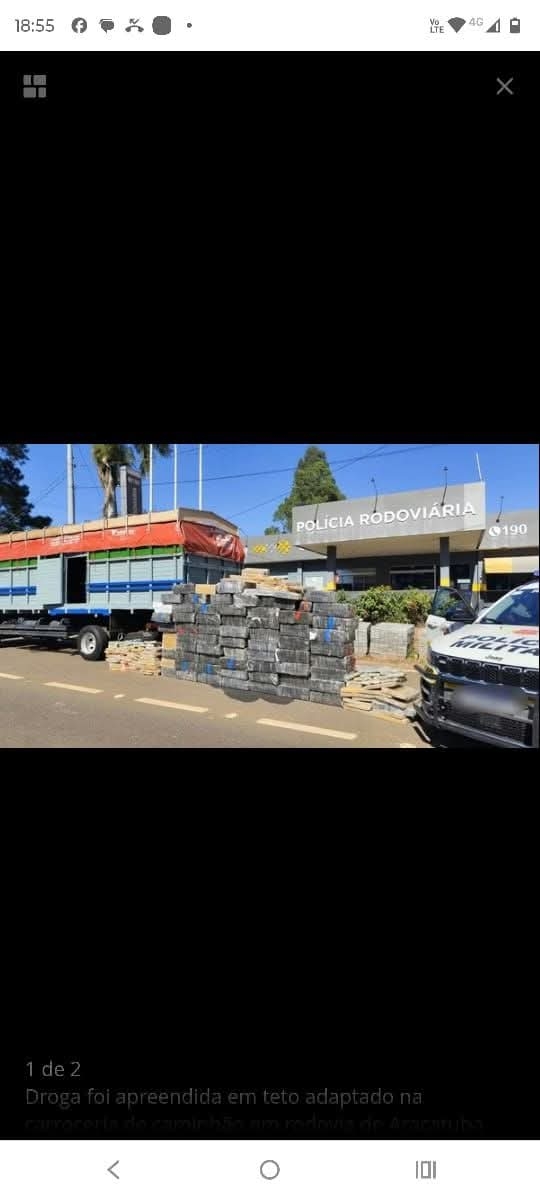 Polícia Rodoviária de Araçatuba apreende 1 tonelada de maconha em teto falso de caminhão na rodovia SP 463
