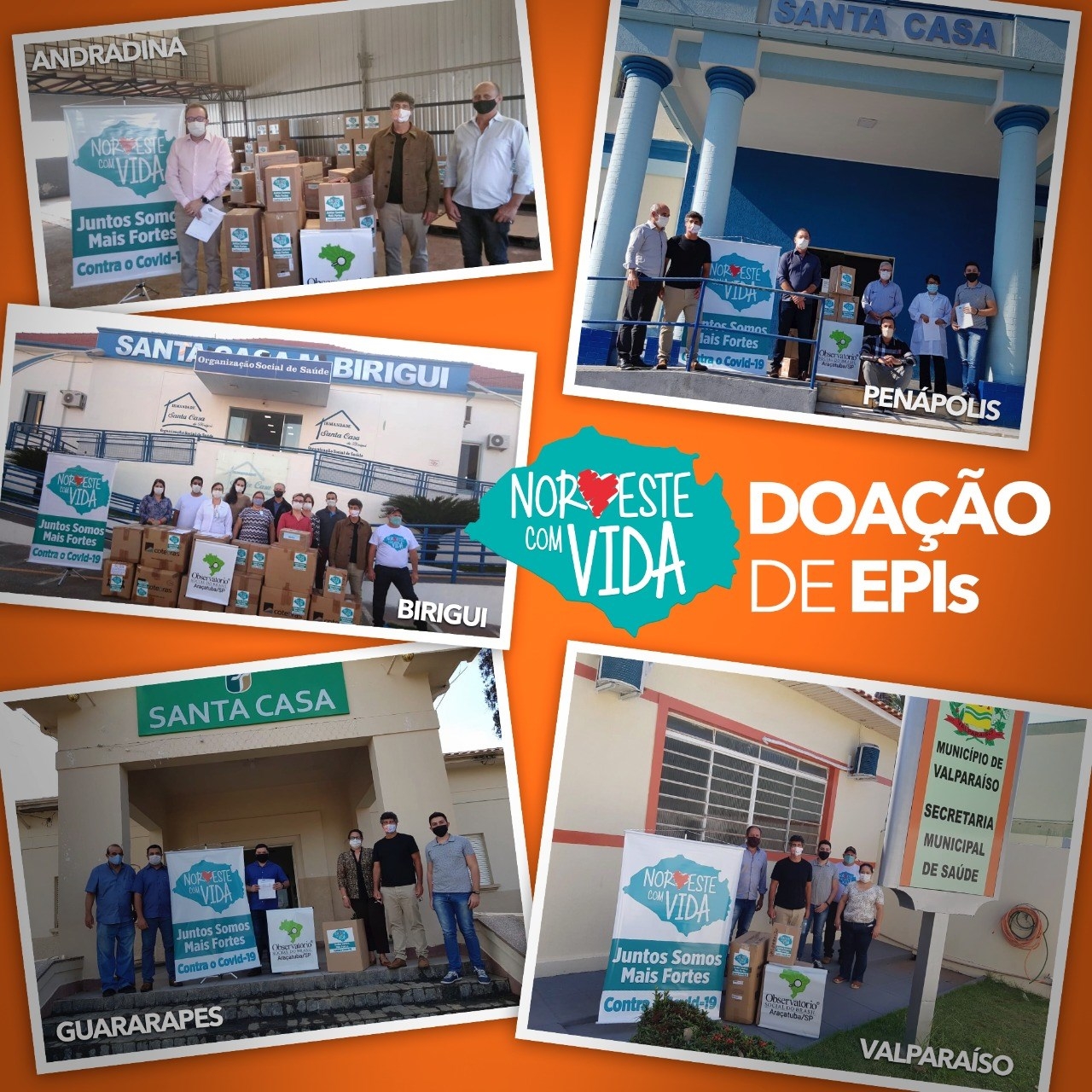 Noroeste Com Vida doa EPIs para Santas Casas de Andradina, Birigui, Guararapes, Valparaíso e Penápolis