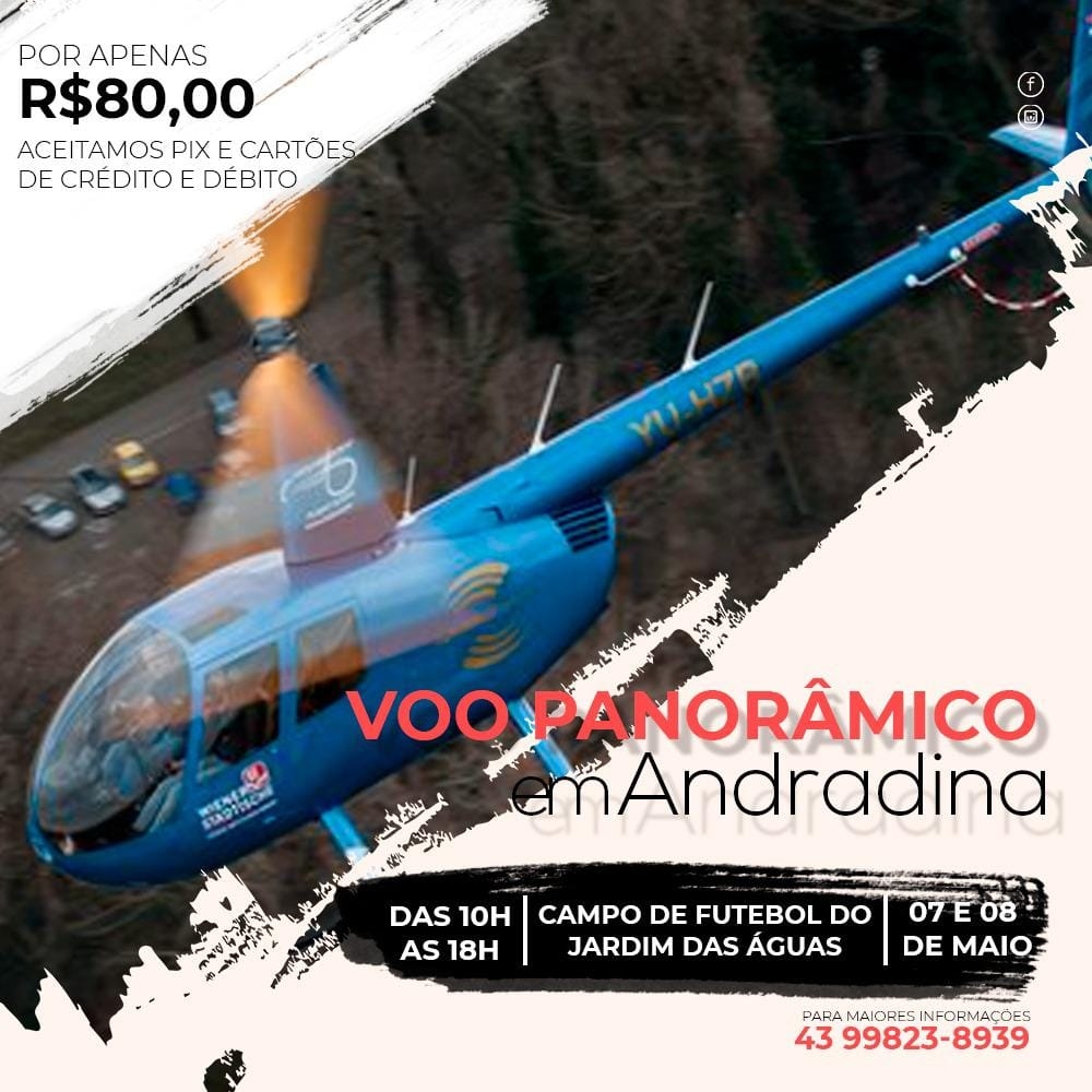 NESTE FIM DE SEMANA VÔO PANORÂMICO DE HELICÓPTERO EM ANDRADINA