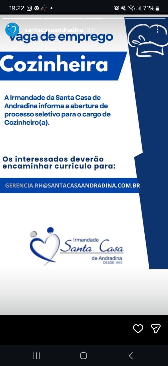 Irmandade Santa Casa de Andradina contrata cozinheira e farmacêutico