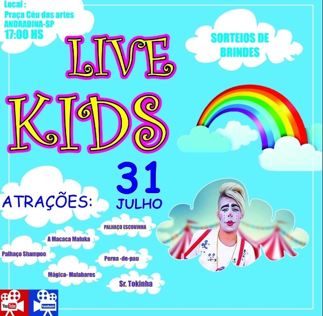 Andradina terá live kids dia 31 de julho com “palhaço Escovinha” e outras atrações infantis