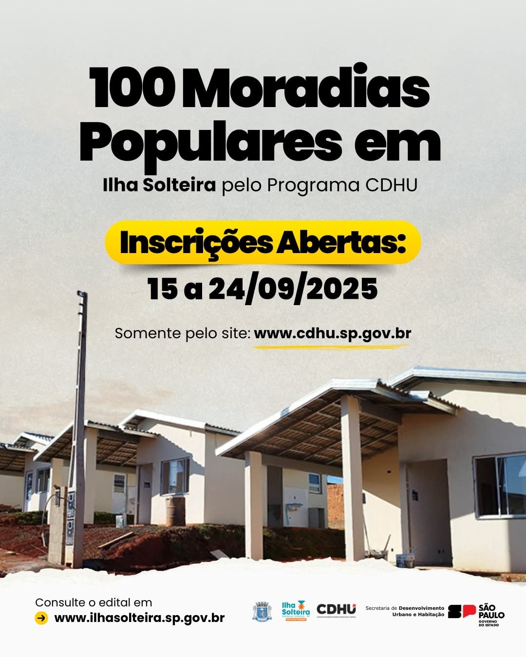 Ilha Solteira abrirá inscrições para 100 MORADIAS POPULARES pelo programa da CDHU