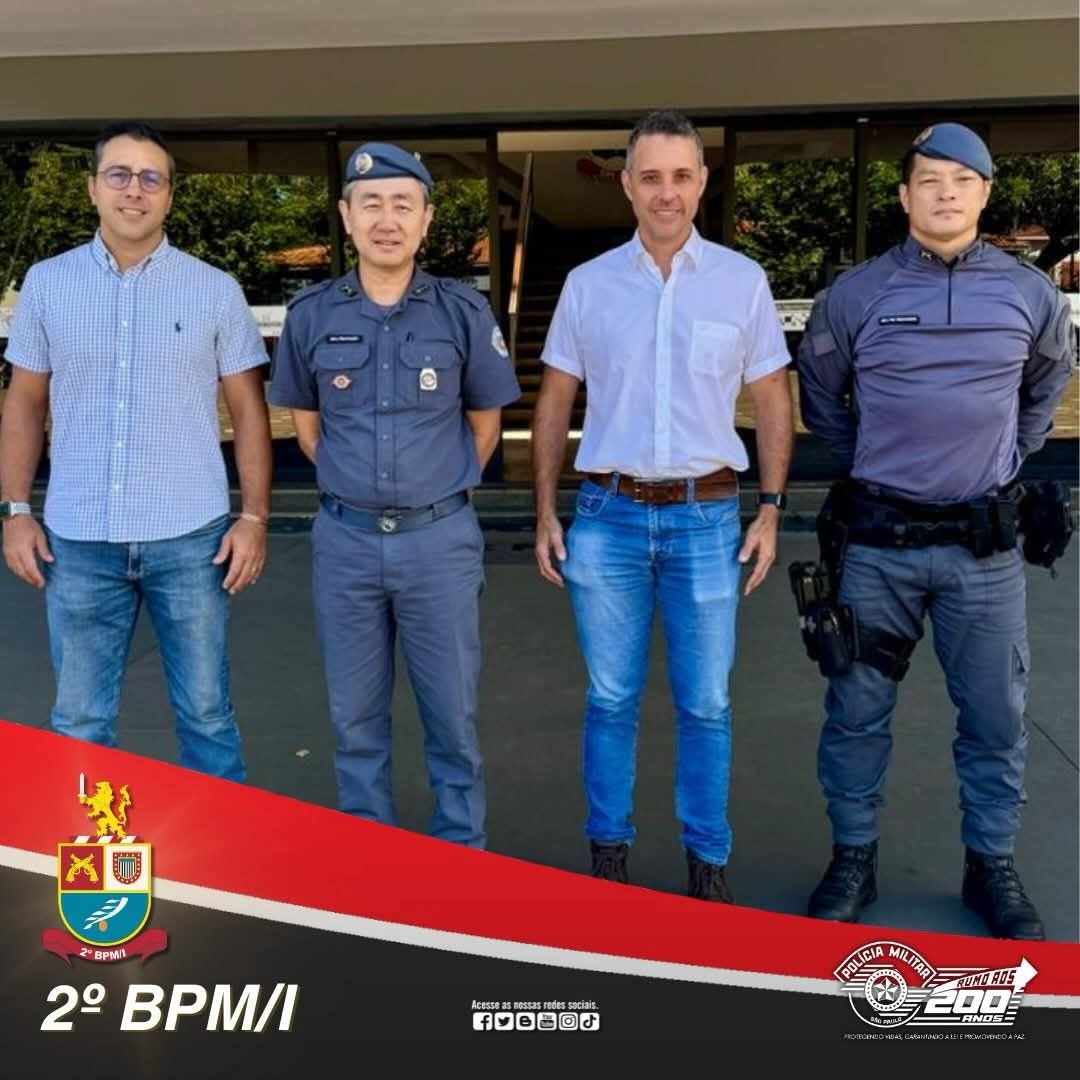 Comandante Interino do 2° BPM/I de Araçatuba Major Takahashi recebe visita do Poder Legislativo