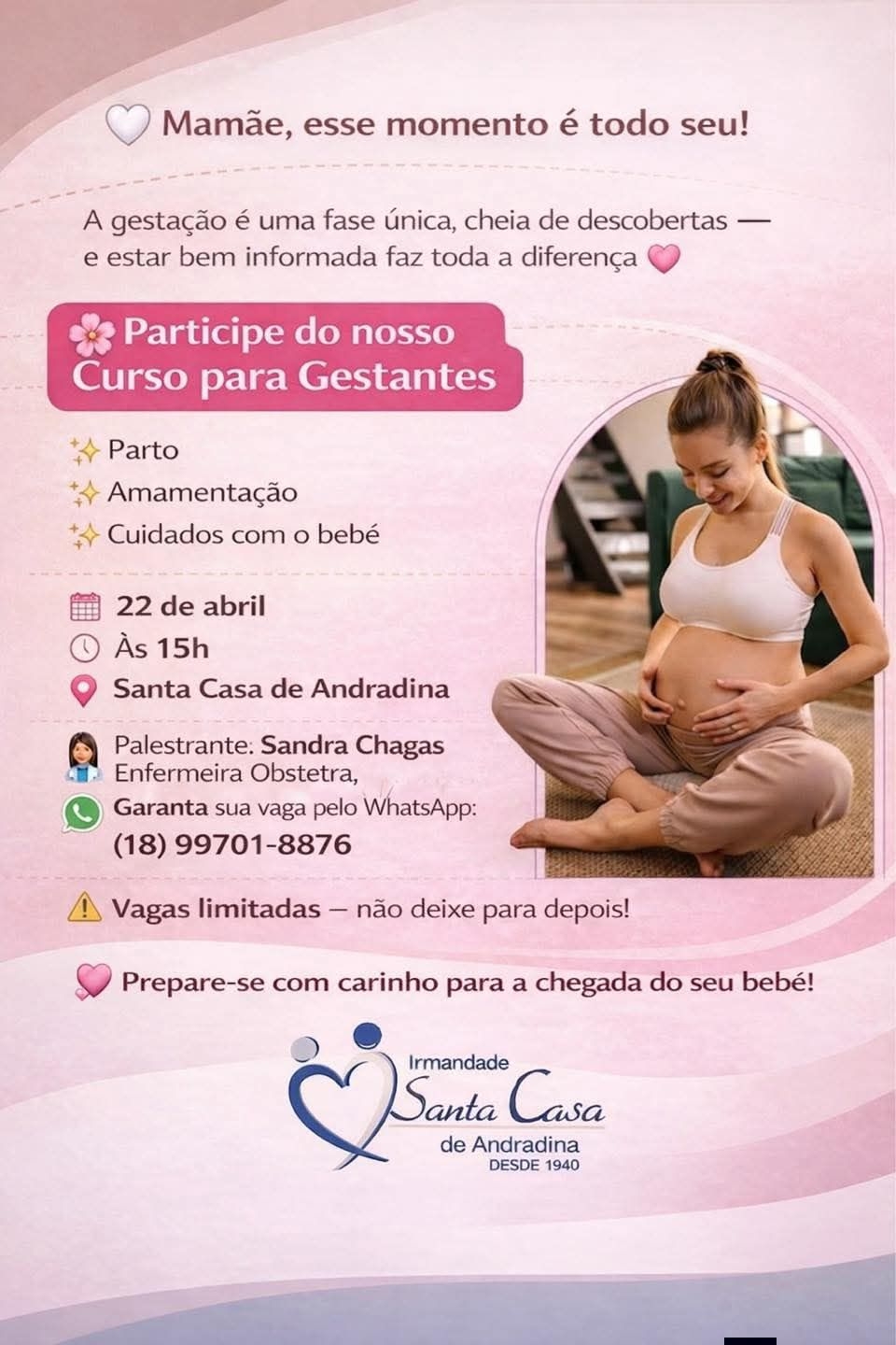 SANTA CASA DE ANDRADINA PROMOVE CURSO PARA GESTANTES NO DIA 22