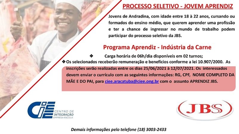 JBS de Andradina oferece oportunidade de aprendizagem para jovens entre 18 à 22 anos