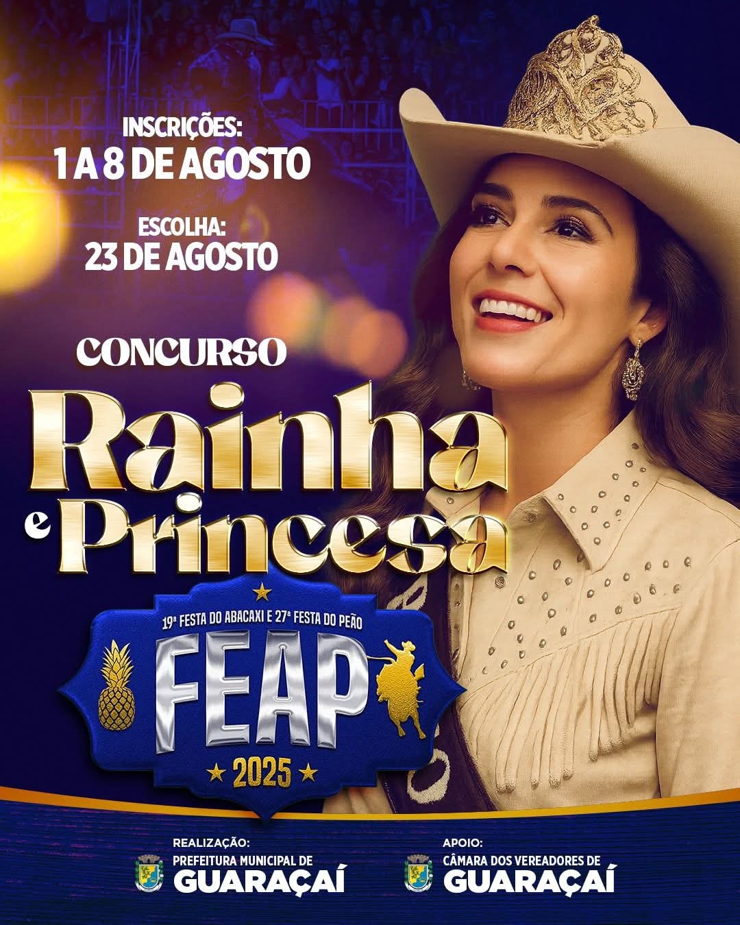 Inscrições para o Concurso “Rainha e Princesa da FEAP 2025” em Guaraçaí