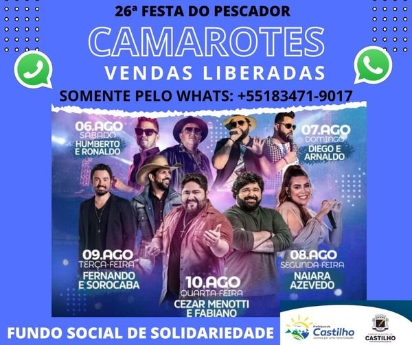 Em Castilho 26ª Festa do Pescador será realizado em Agosto no Recinto de Festas