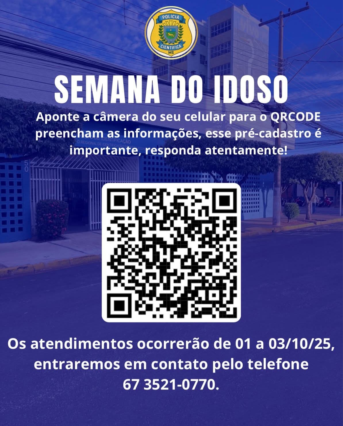 Polícia Científica de Três Lagoas vai realizar Semana do Idoso