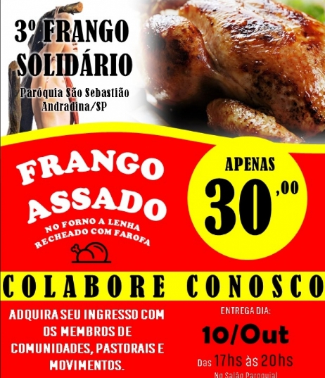“FRANGO SOLIDÁRIO” da Igreja Matriz São Sebastião acontecerá neste sábado dia 10 de Outubro